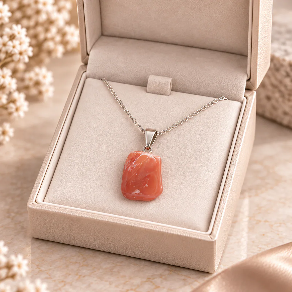 Pendentif pierre roulée en agate orange du Brésil · Grade A — vue studio 3