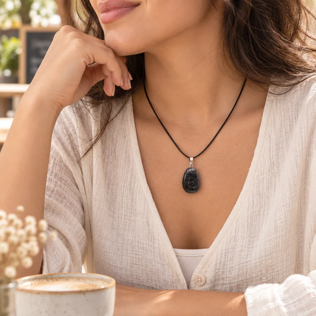 Pendentif pierre roulée de Norvège · Grade A — vue portée 1