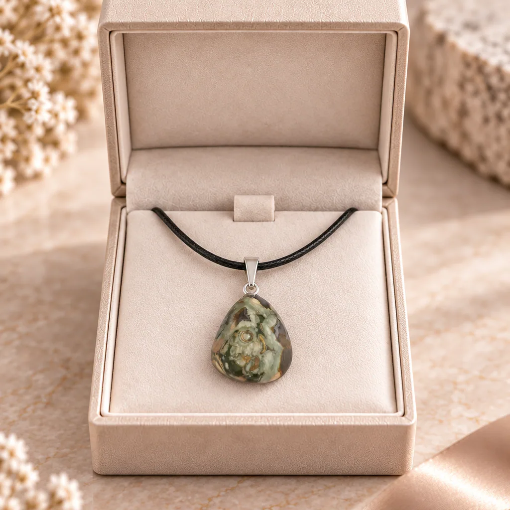 Pendentif pierre roulée en rhyolite d’Australie · Grade A — vue studio 2