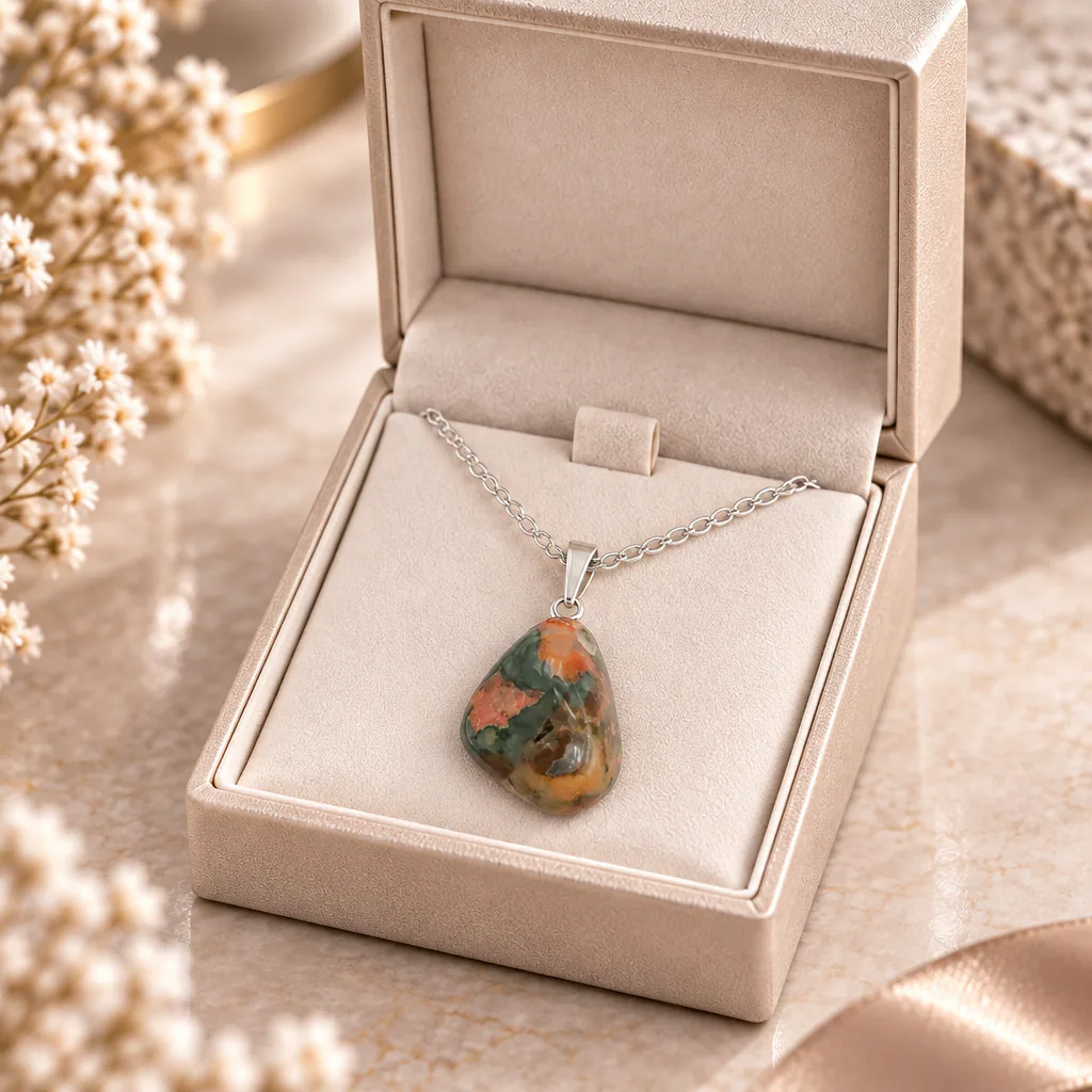 Pendentif pierre roulée en rhyolite d’Australie · Grade A — vue studio 3
