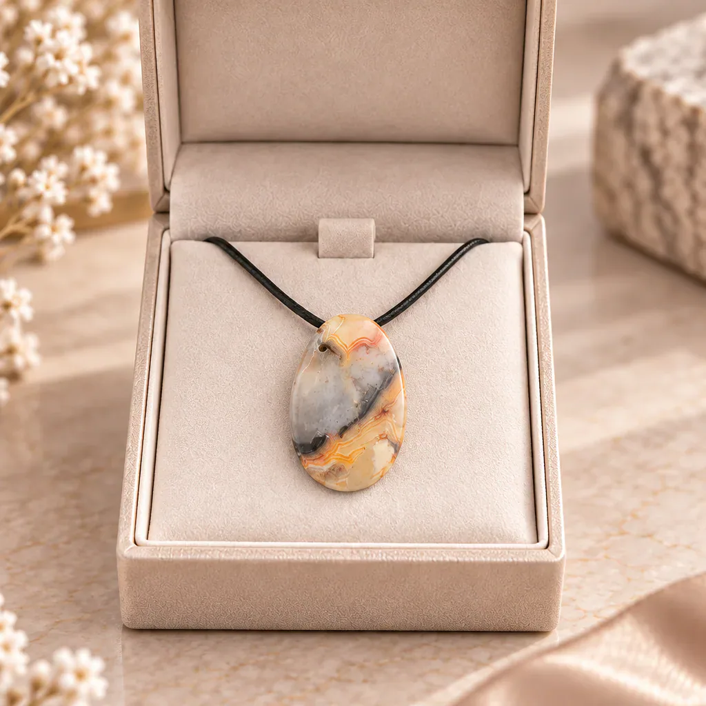 Pendentif pierre percée en agate Crazy Lace du Mexique — Grade A+ — vue studio 2