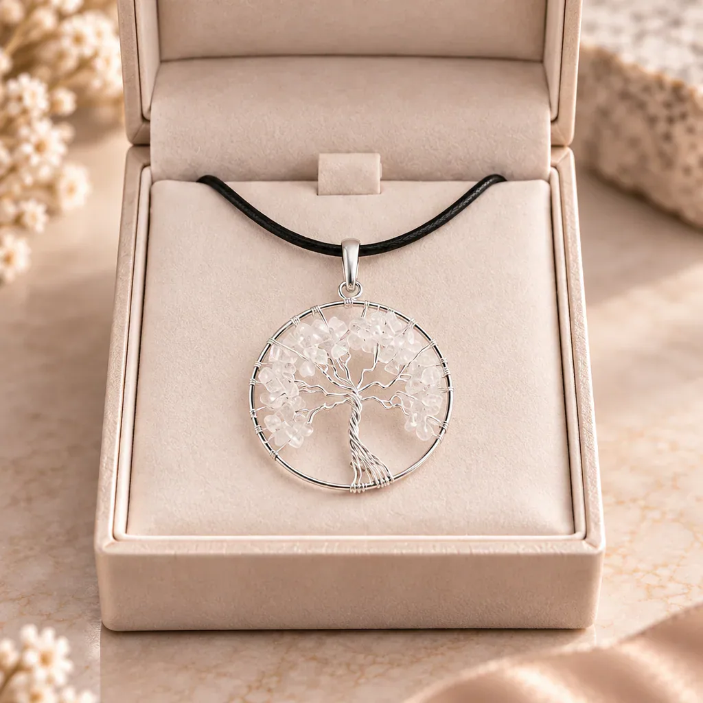 Pendentif arbre de vie en cristal de roche du Brésil · 40 mm — Grade A — vue studio 2