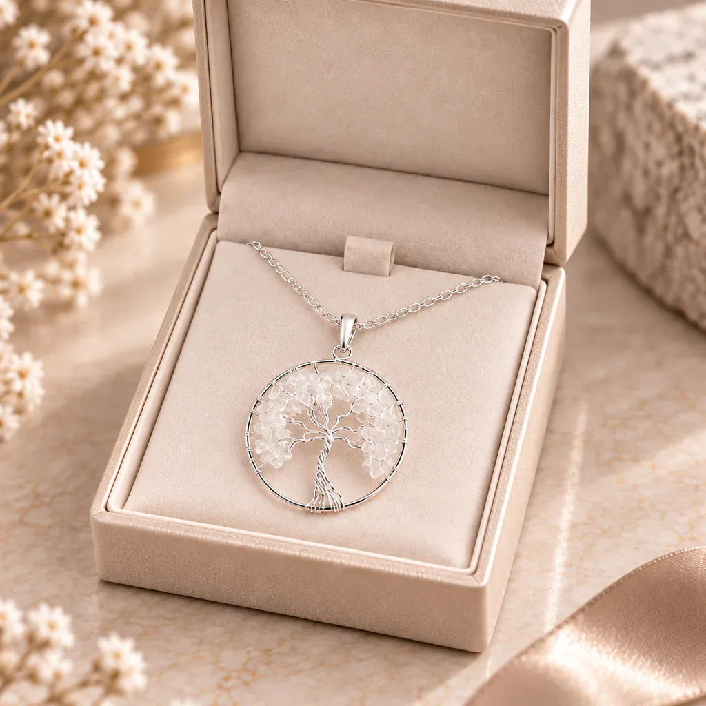 Pendentif arbre de vie en cristal de roche du Brésil · 40 mm — Grade A — vue studio 3