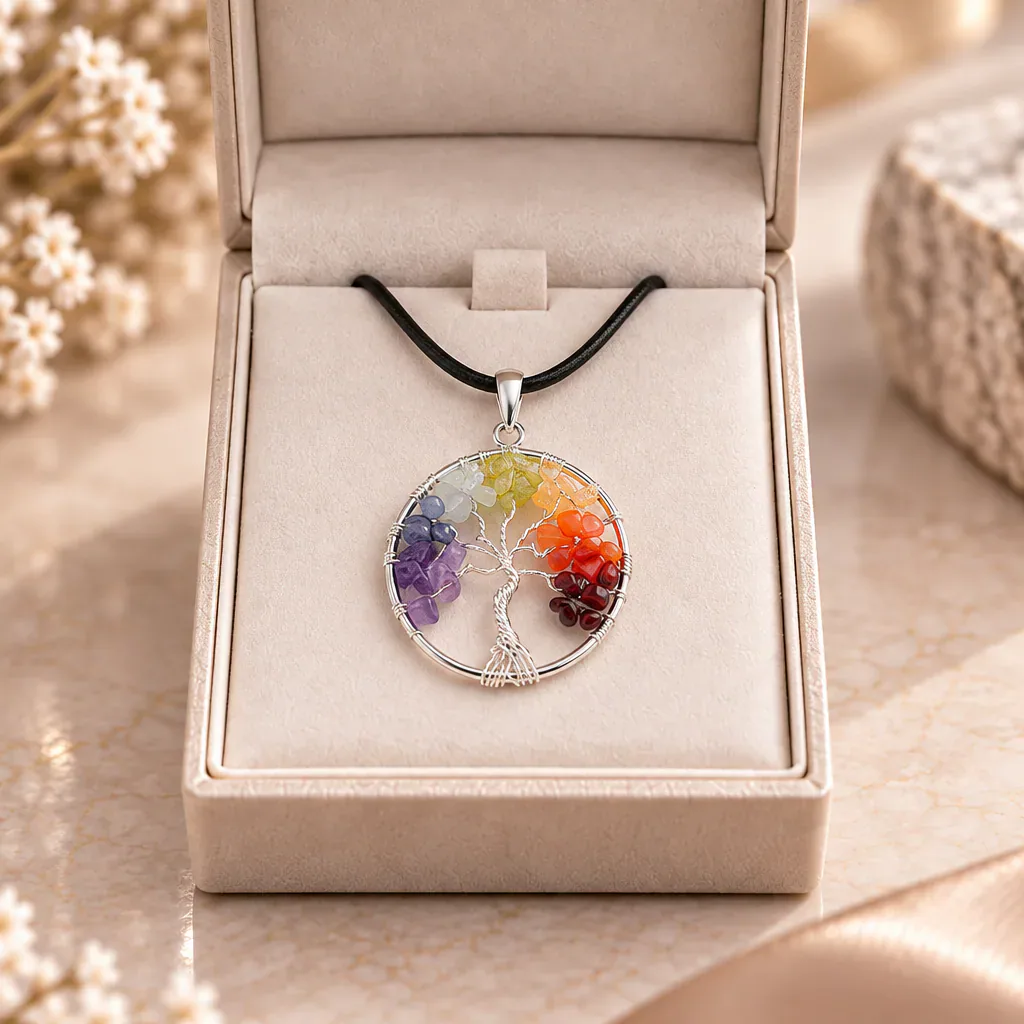 Pendentif arbre de vie 7 chakras du Brésil · 40 mm — Grade A — vue studio 2