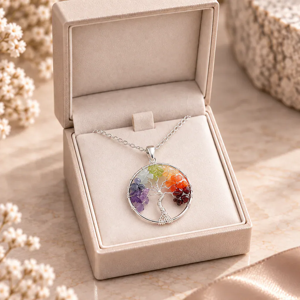 Pendentif arbre de vie 7 chakras du Brésil · 40 mm — Grade A — vue studio 3