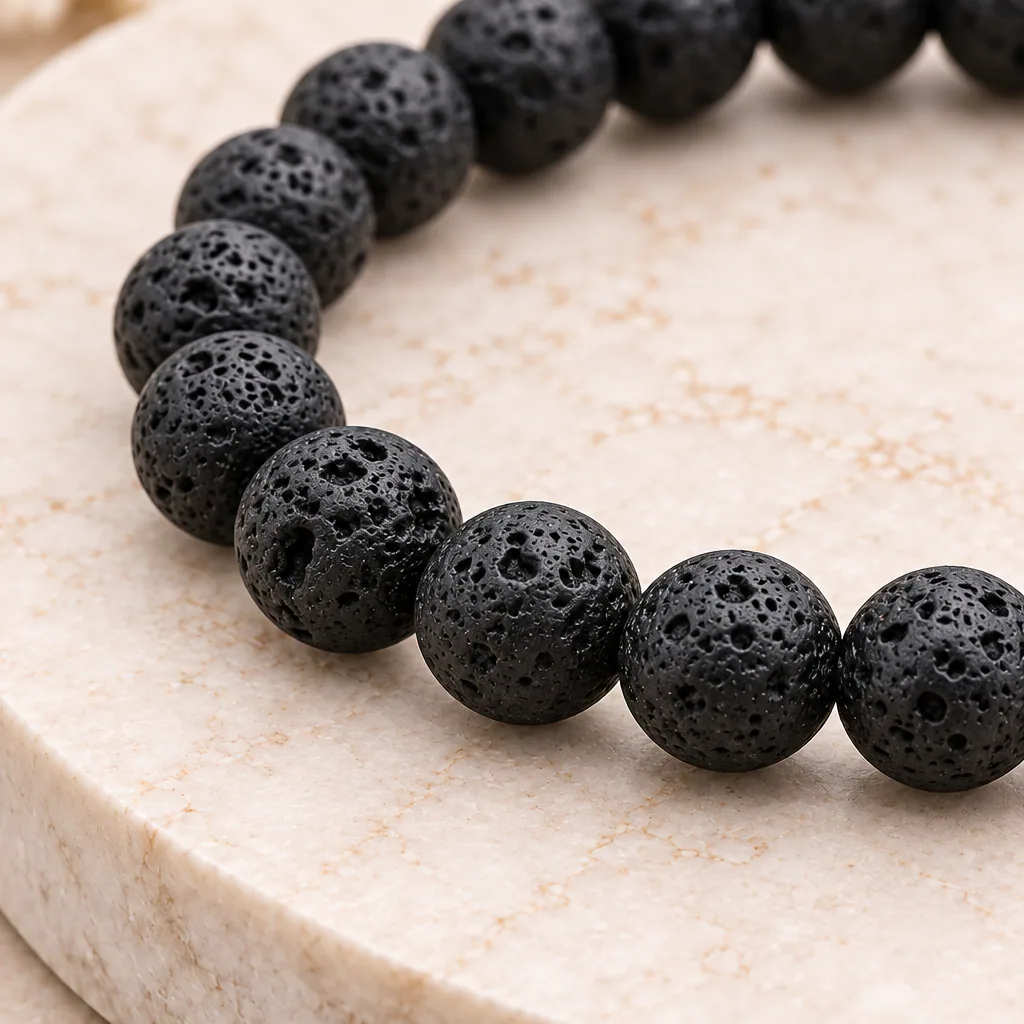 Bracelet à boules en pierre de lave de Chine — 8 mm — Grade A — vue studio 2