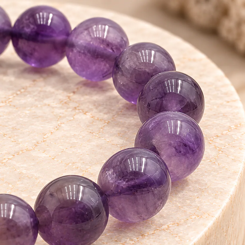 Bracelet à boules en améthyste du Brésil — 8 mm — Grade A — vue studio 3