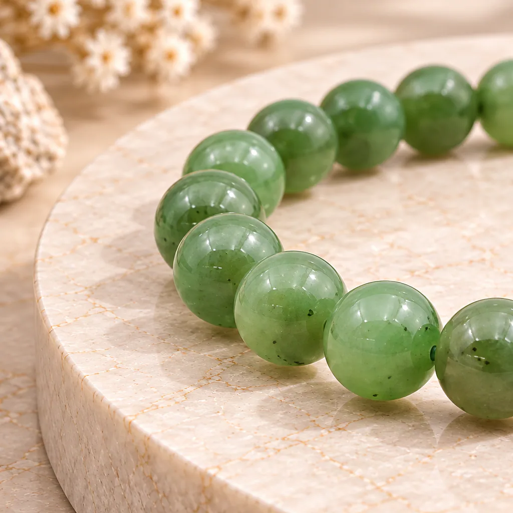 Bracelet à boules en jade néphrite du Canada — 8 mm — Grade A — vue studio 2