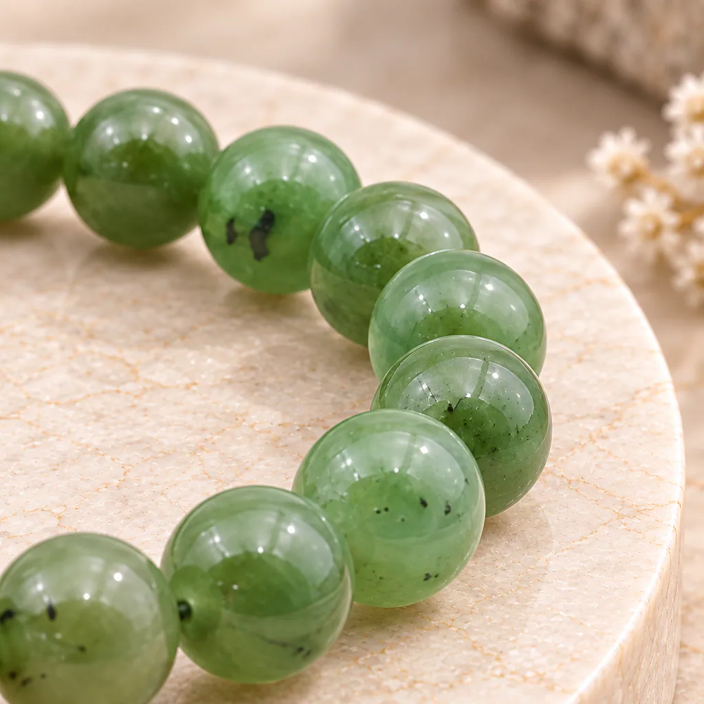 Bracelet à boules en jade néphrite du Canada — 8 mm — Grade A — vue studio 3