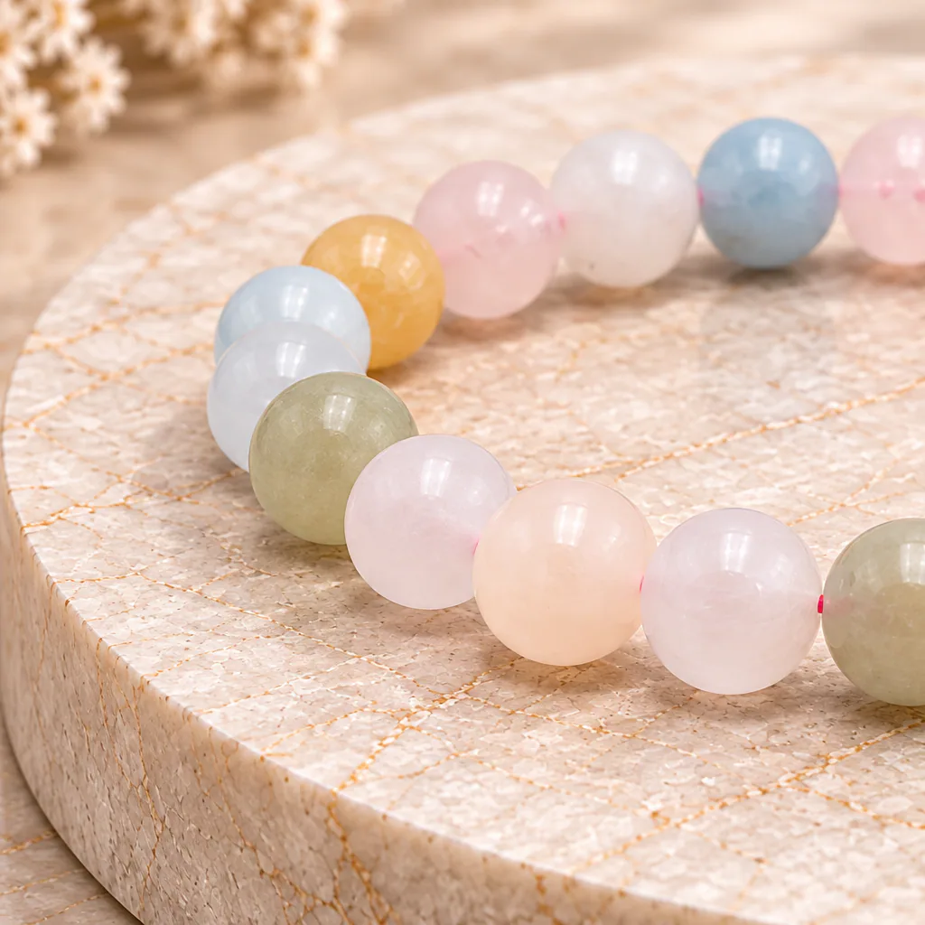 Bracelet à boules en béryls du Brésil — 8 mm — Grade AA — vue studio 2