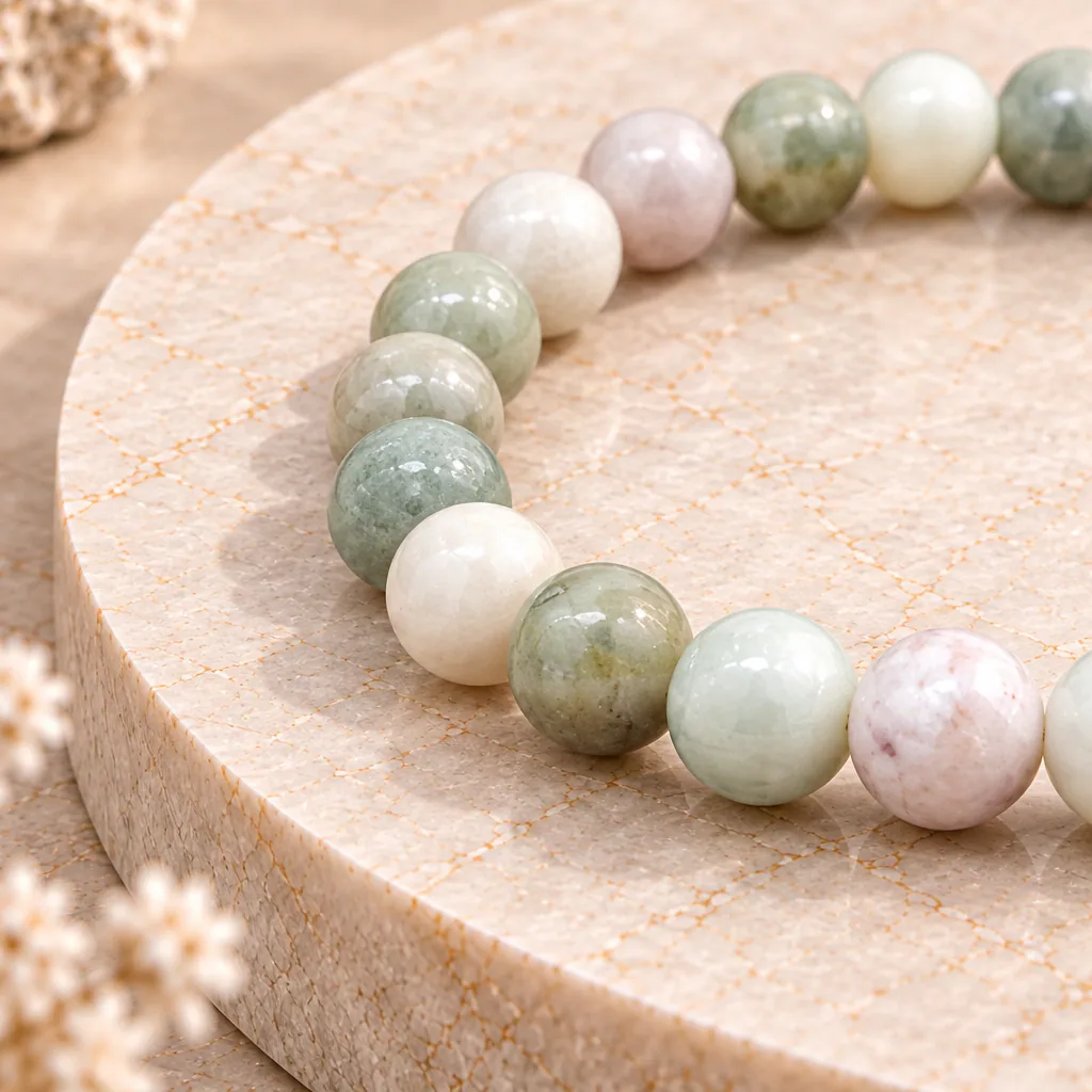 Bracelet à boules en jade hétian de Chine — 8 mm — Grade A — vue studio 2