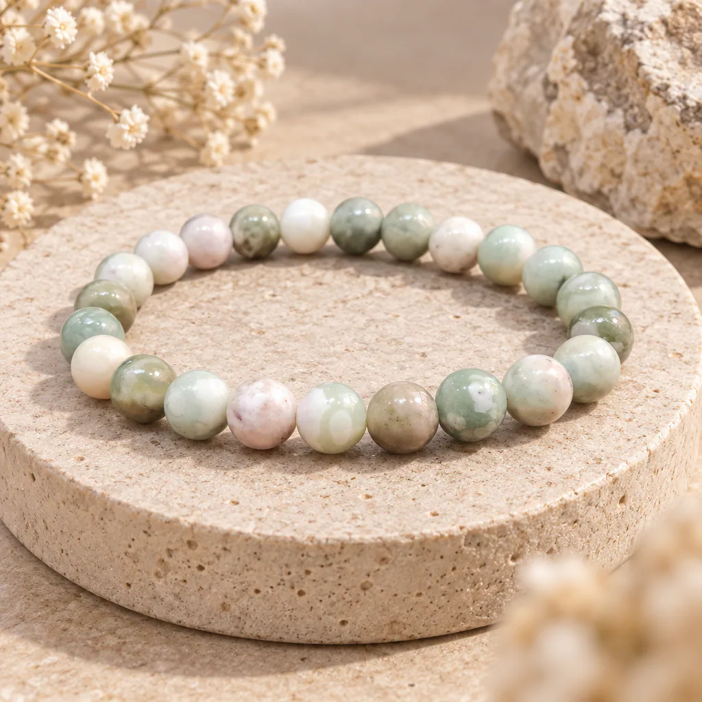 Bracelet à boules en jade hétian de Chine — 8 mm — Grade A — vue portée 2
