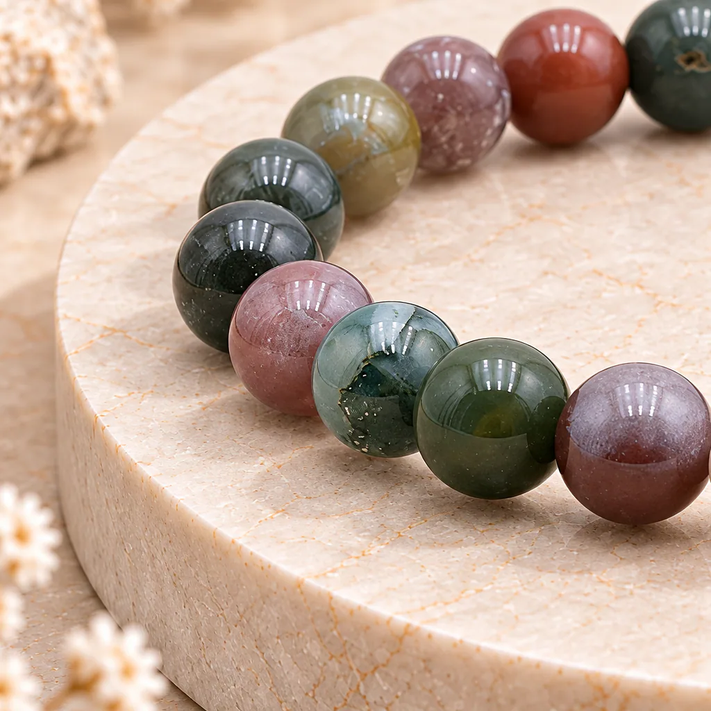 Bracelet à boules en agate indienne — 8 mm — Inde · Grade A — vue studio 2
