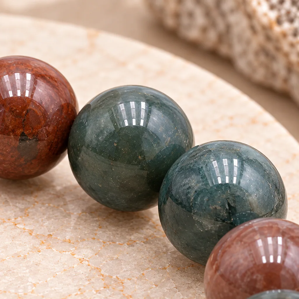 Bracelet à boules en agate indienne — 8 mm — Inde · Grade A — vue studio 3