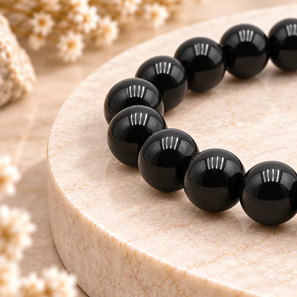 Bracelet à boules en obsidienne dorée du Mexique — 8 mm — Grade A — vue studio 2
