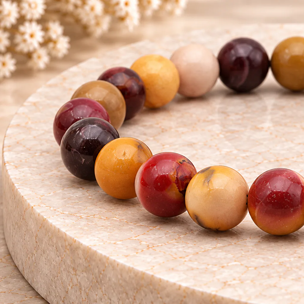 Bracelet à boules en agate australienne — 8 mm — Australie · Grade A — vue studio 2