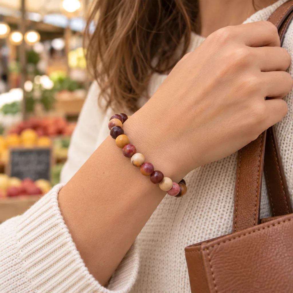 Bracelet à boules en agate australienne — 8 mm — Australie · Grade A — vue portée 1