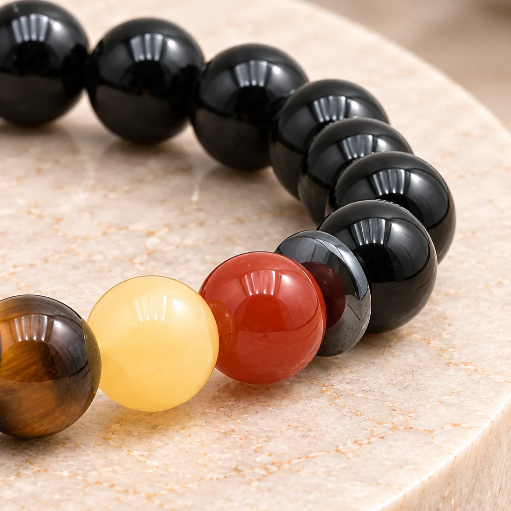 Bracelet à boules 7 Chakras et onyx — 8 mm — 18 cm — Grade A — vue studio 3
