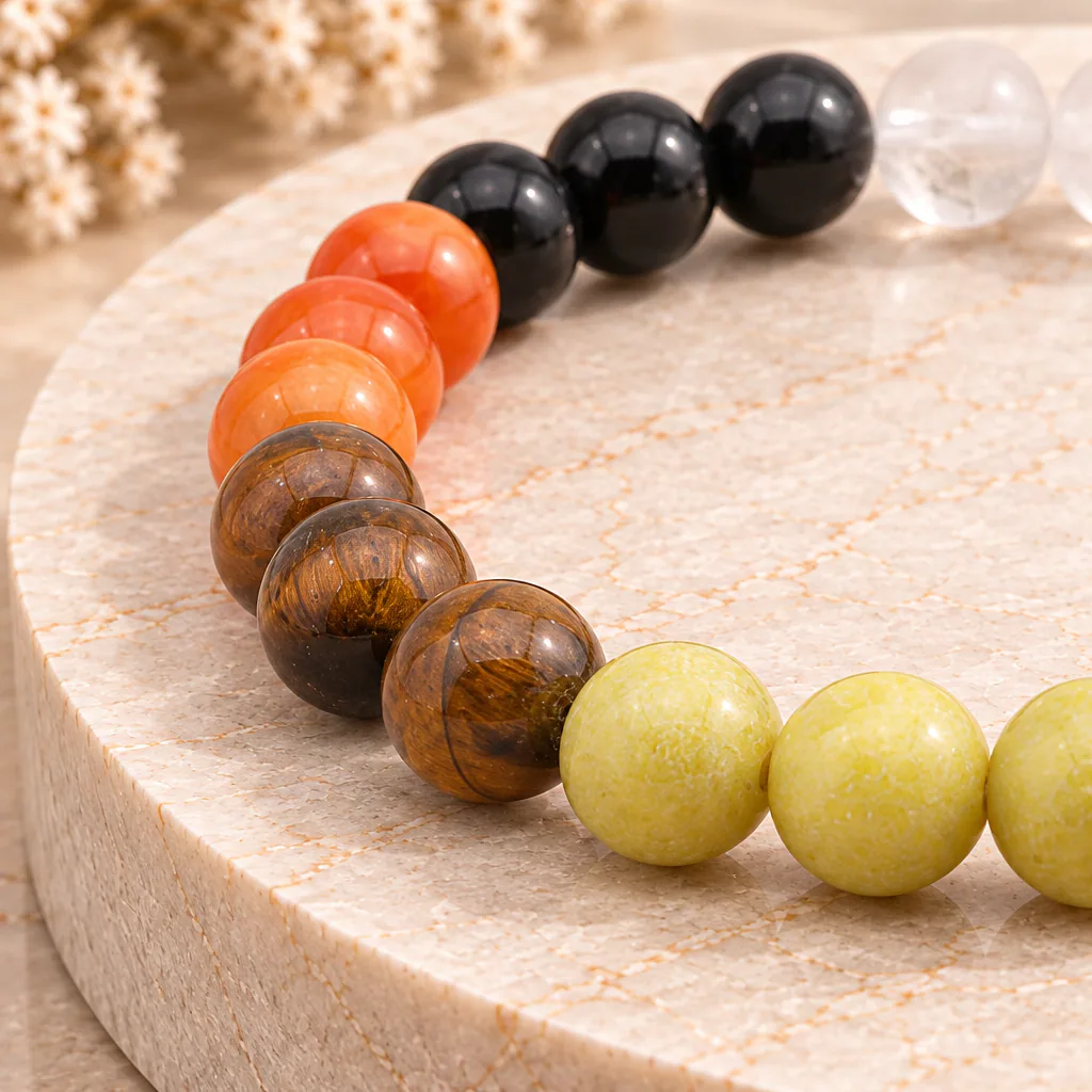 Bracelet à boules 7 Chakras — 8 mm — 18 cm — Grade A — vue studio 2