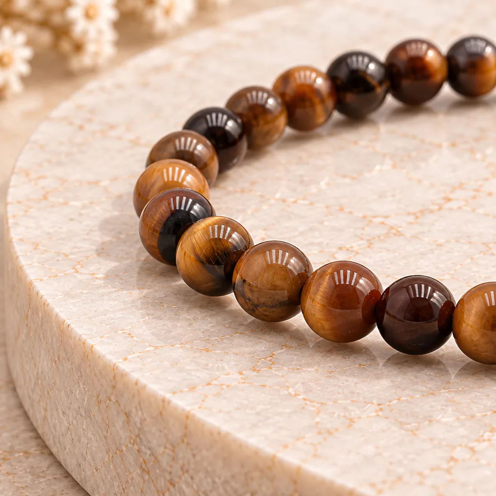 Bracelet à boules en Œil de tigre · 4 mm · Afrique du Sud · Grade A — vue studio 2