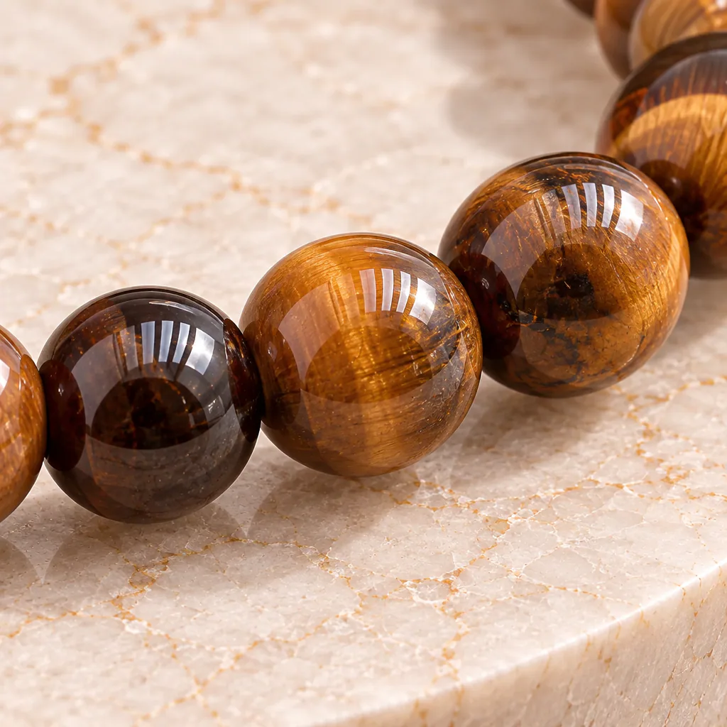 Bracelet à boules en Œil de tigre · 4 mm · Afrique du Sud · Grade A — vue studio 3