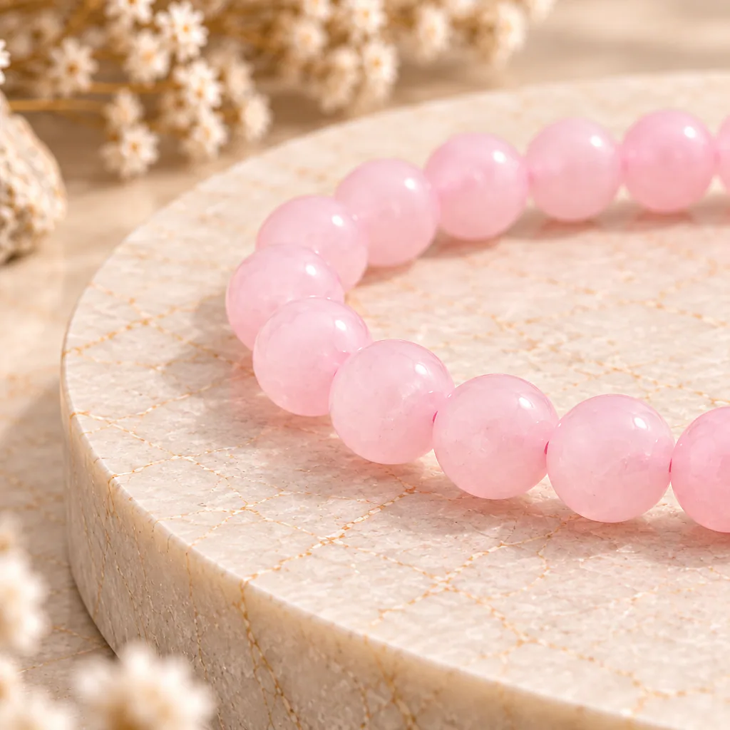 Bracelet à boules en Quartz rose · 8 mm · Brésil · Grade A — vue studio 2