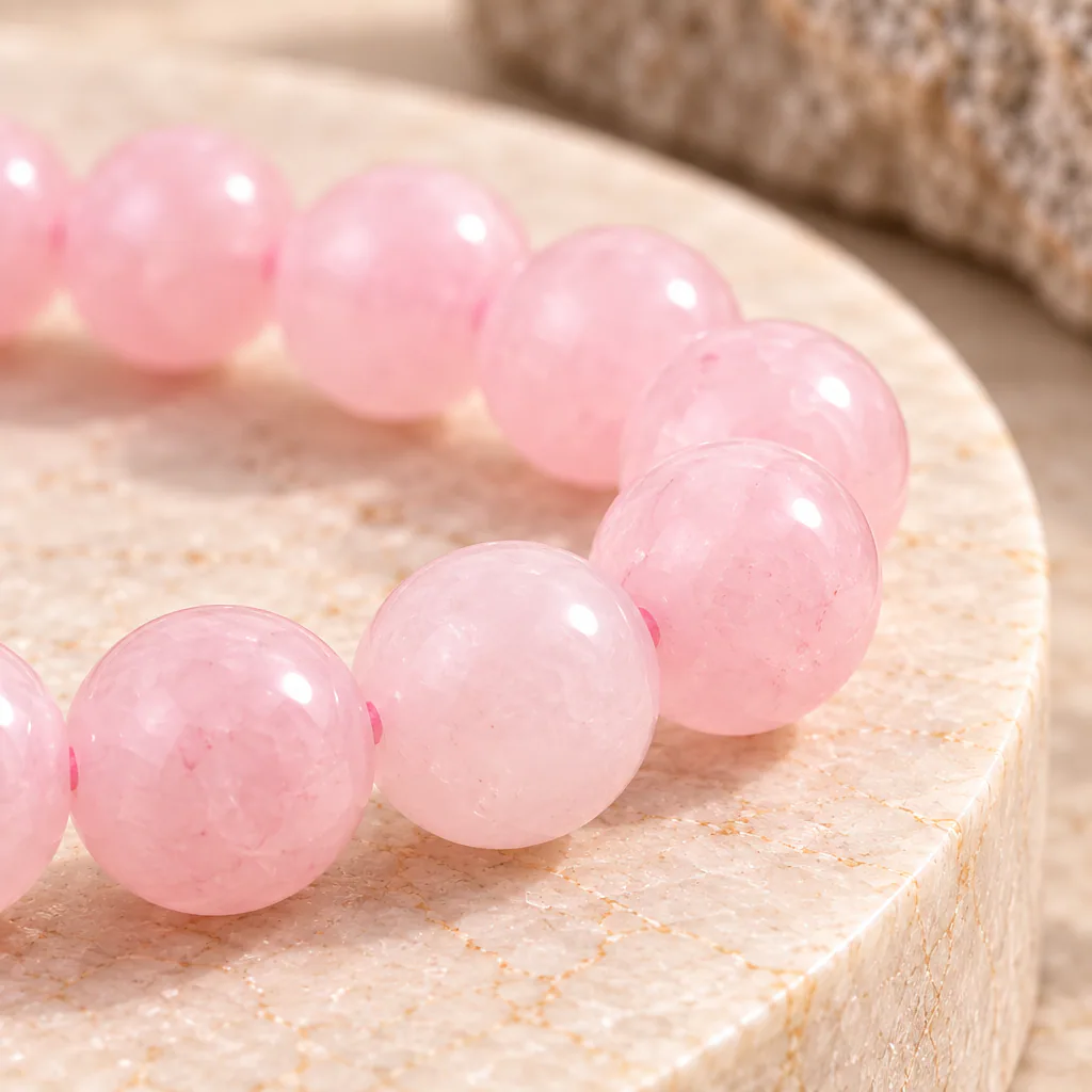 Bracelet à boules en Quartz rose · 8 mm · Brésil · Grade A — vue studio 3