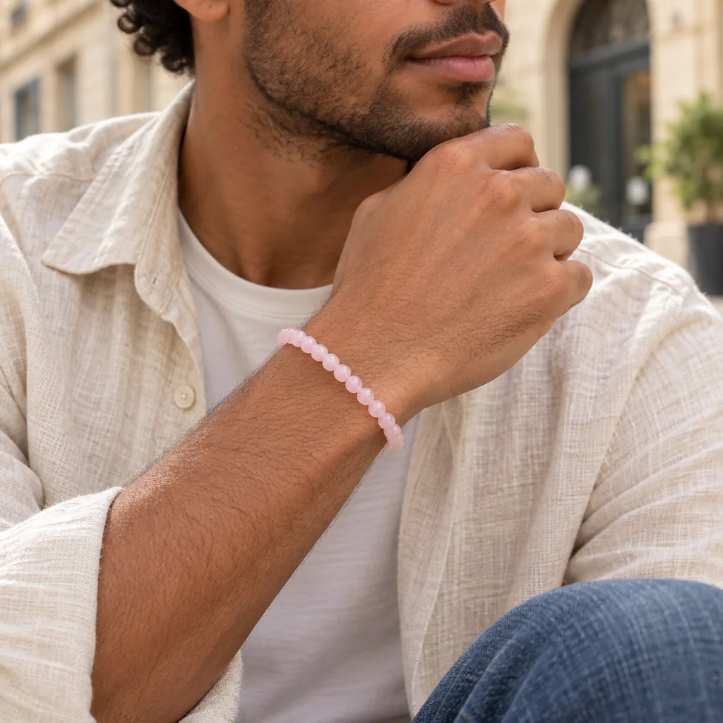 Bracelet à boules en Quartz rose · 8 mm · Brésil · Grade A — vue portée 2