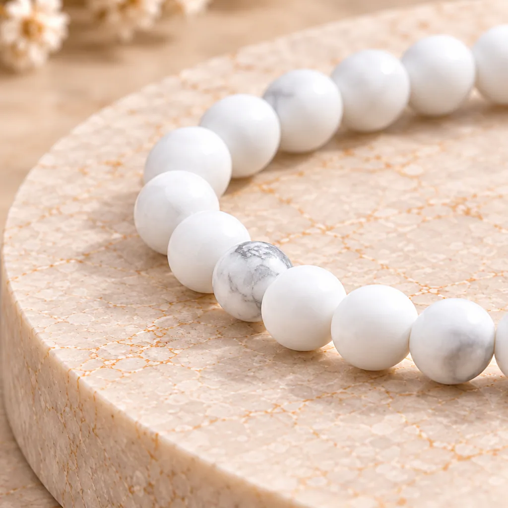 Bracelet à boules en Howlite blanche · 4 mm · Zimbabwe · Grade A — vue studio 2