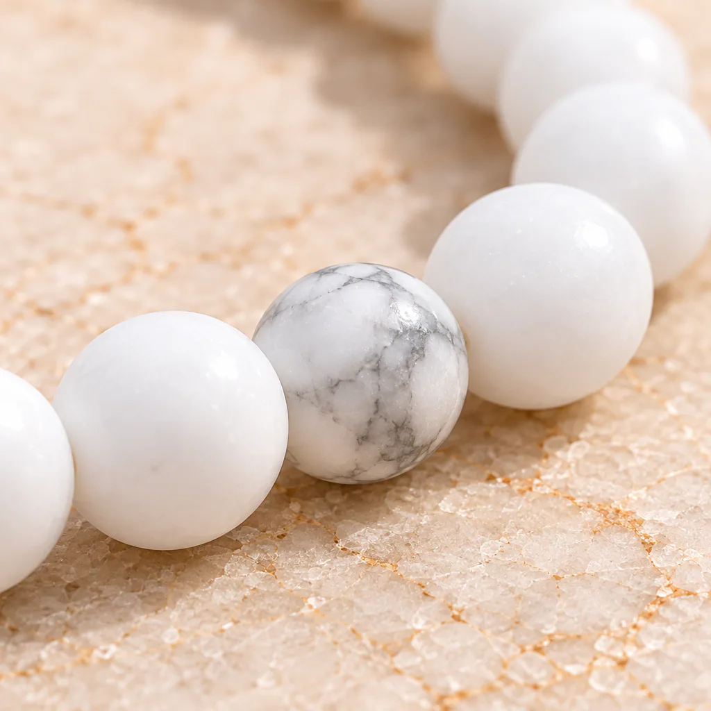Bracelet à boules en Howlite blanche · 4 mm · Zimbabwe · Grade A — vue studio 3