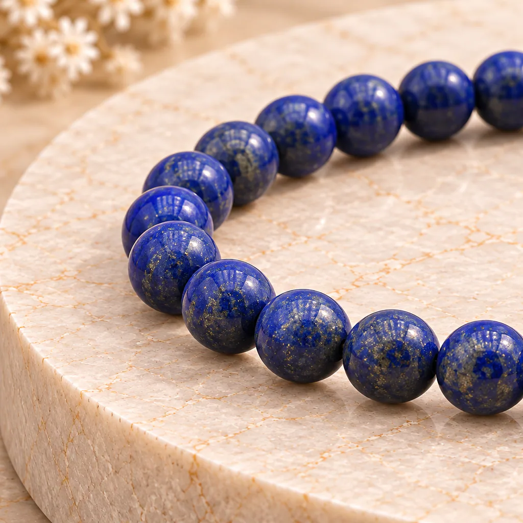 Bracelet à boules en Lapis Lazuli · 4 mm · Afghanistan · Grade AA — vue studio 2