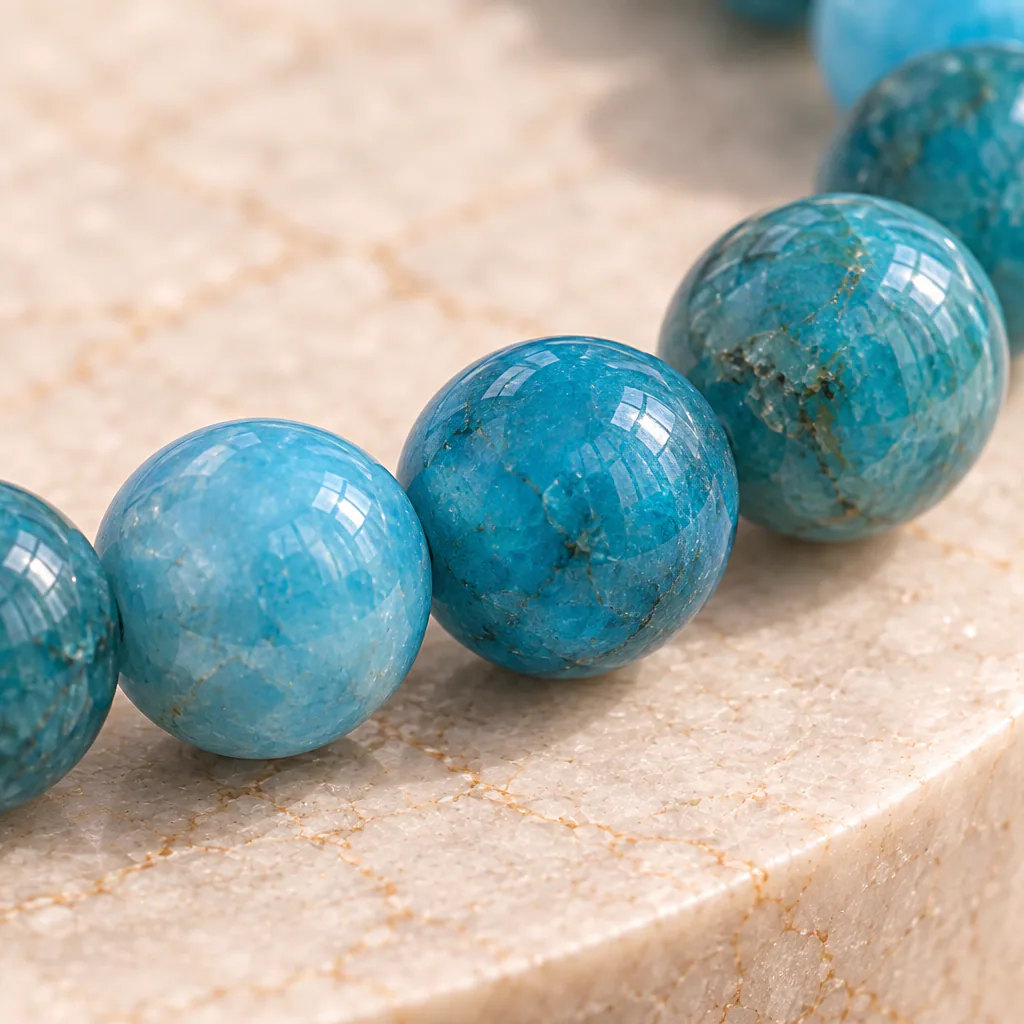 Bracelet à boules en Apatite bleue · 4 mm · Madagascar · Grade A+ — vue studio 3