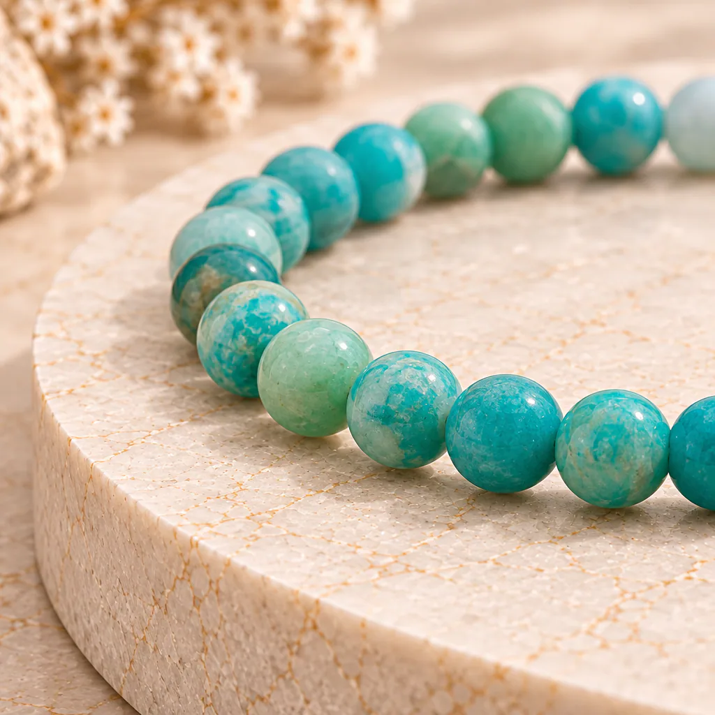Bracelet à boules en Amazonite · 4 mm · Russie · Grade A+ — vue studio 2