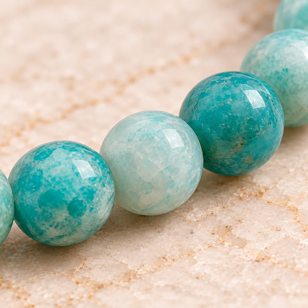 Bracelet à boules en Amazonite · 4 mm · Russie · Grade A+ — vue studio 3