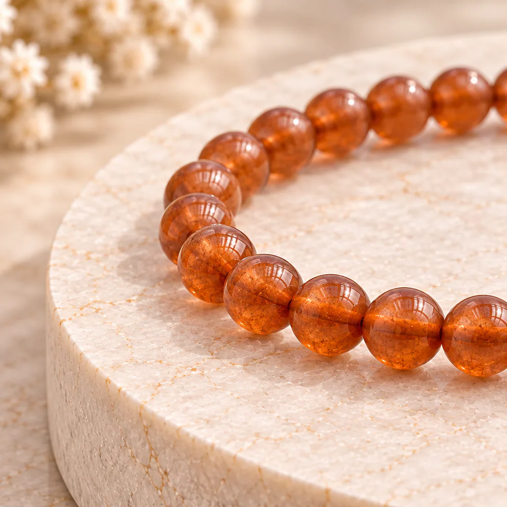 Bracelet à boules en Grenat brun hessonite · 4 mm · États-Unis · Grade AA — vue studio 2