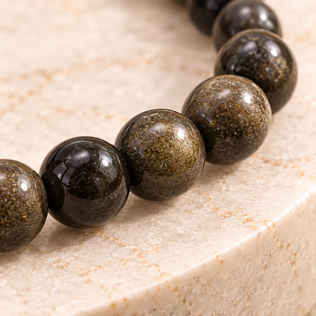 Bracelet à boules en Obsidienne dorée · 4 mm · Mexique · Grade A — vue studio 3