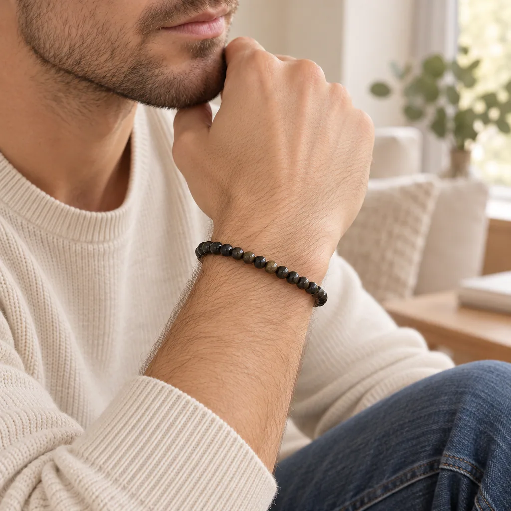 Bracelet à boules en Obsidienne dorée · 4 mm · Mexique · Grade A — vue portée 2