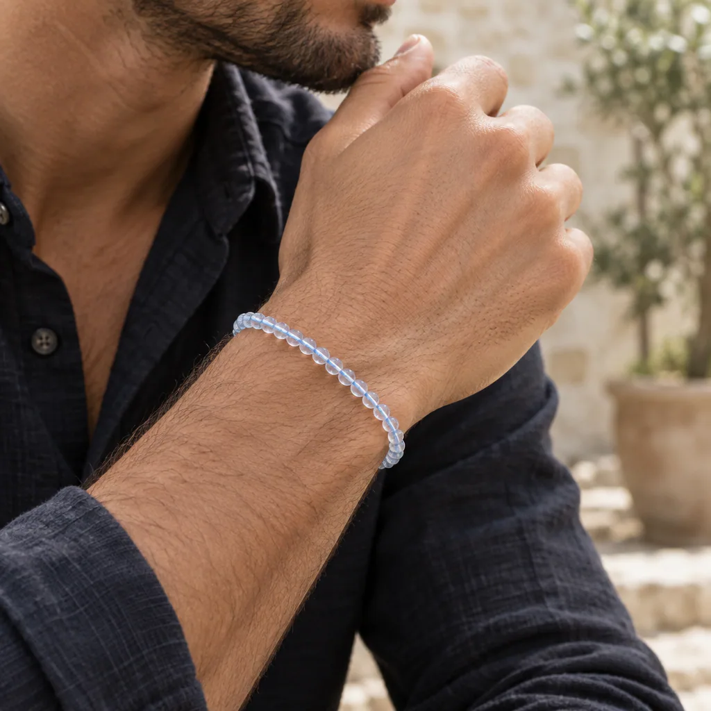 Bracelet à boules en Topaze bleue · 4 mm · Brésil · Grade AA — vue portée 2