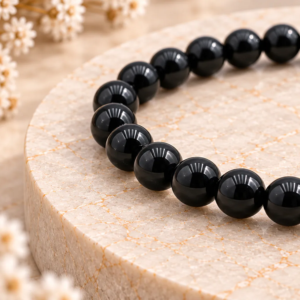 Bracelet à boules en Tourmaline noire · 4 mm · Brésil · Grade A — vue studio 2