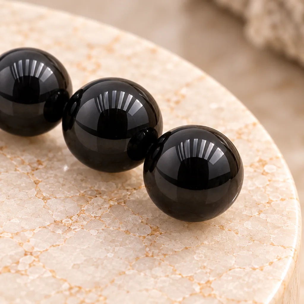 Bracelet à boules en Tourmaline noire · 4 mm · Brésil · Grade A — vue studio 3