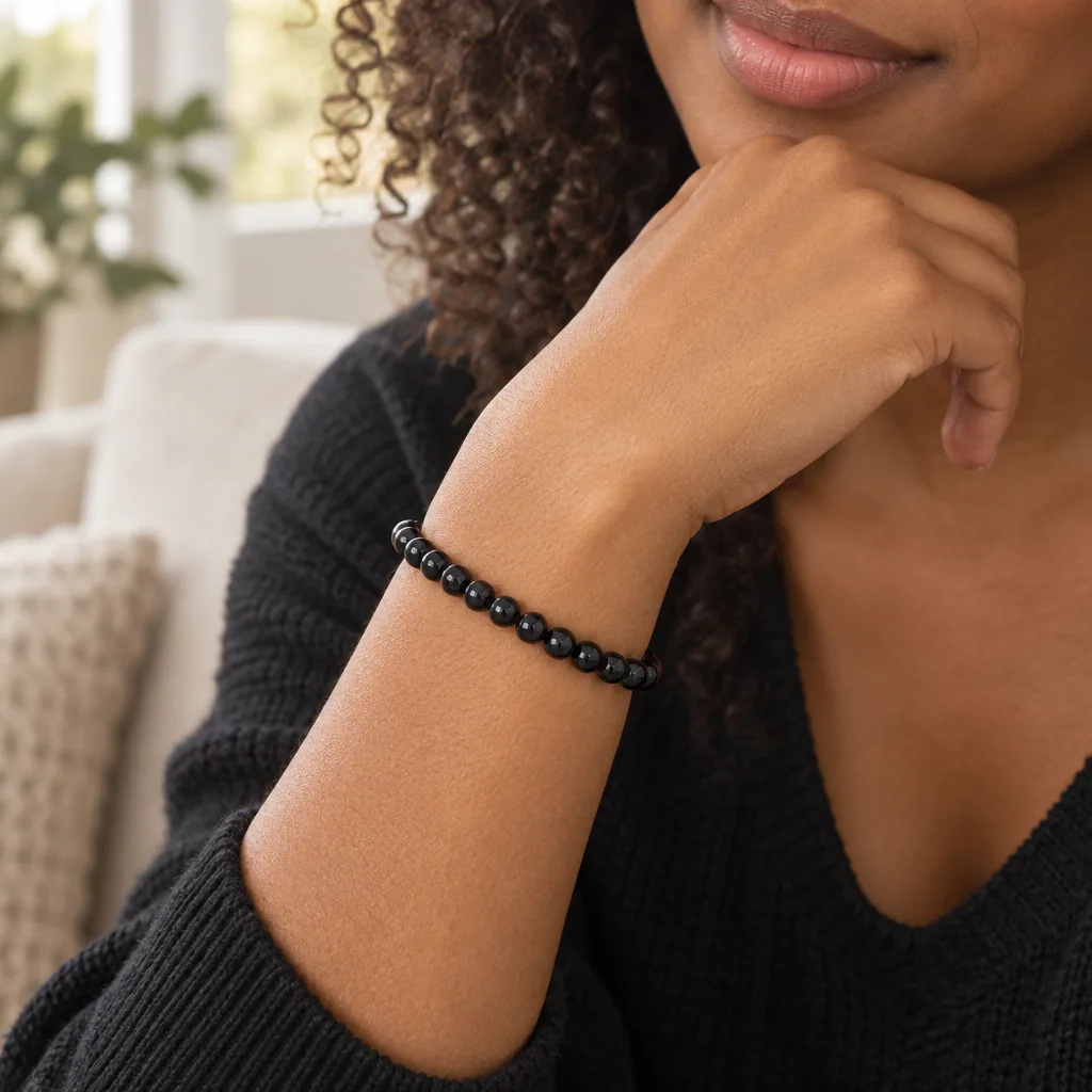 Bracelet à boules en Tourmaline noire · 4 mm · Brésil · Grade A — vue portée 1