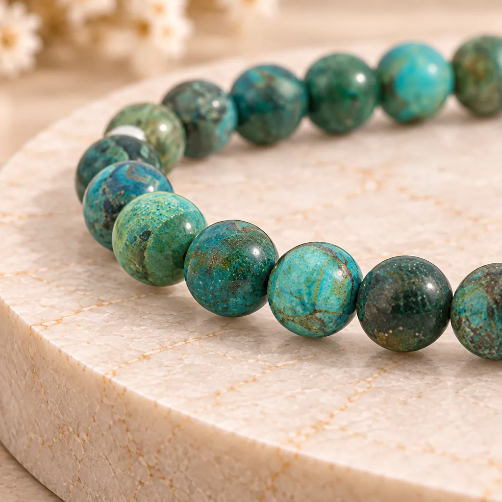 Bracelet à boules en Chrysocolle · 4 mm · Congo-Kinshasa · Grade A+ — vue studio 2