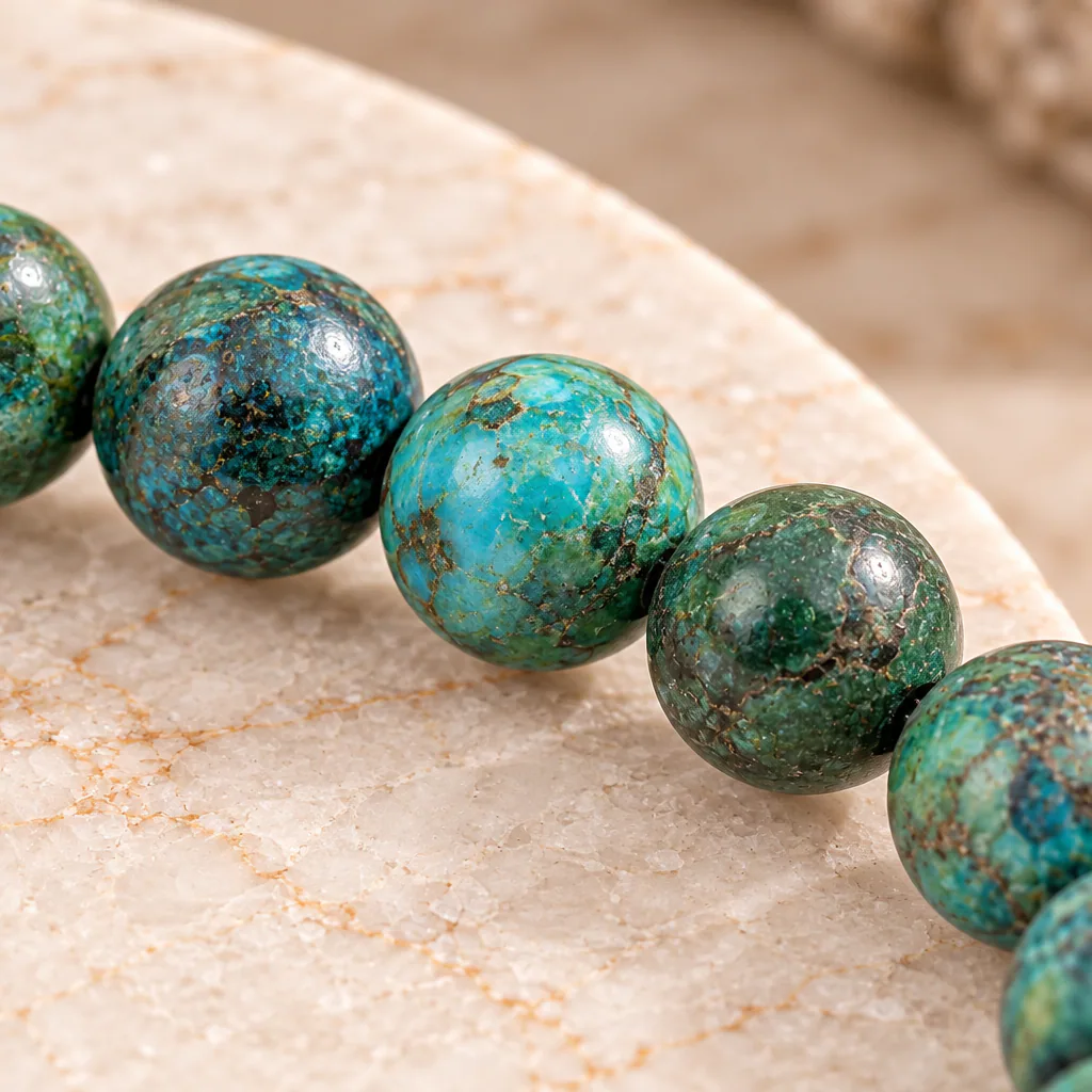 Bracelet à boules en Chrysocolle · 4 mm · Congo-Kinshasa · Grade A+ — vue studio 3
