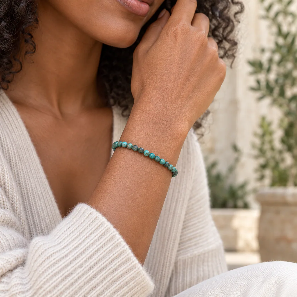 Bracelet à boules en Chrysocolle · 4 mm · Congo-Kinshasa · Grade A+ — vue portée 1