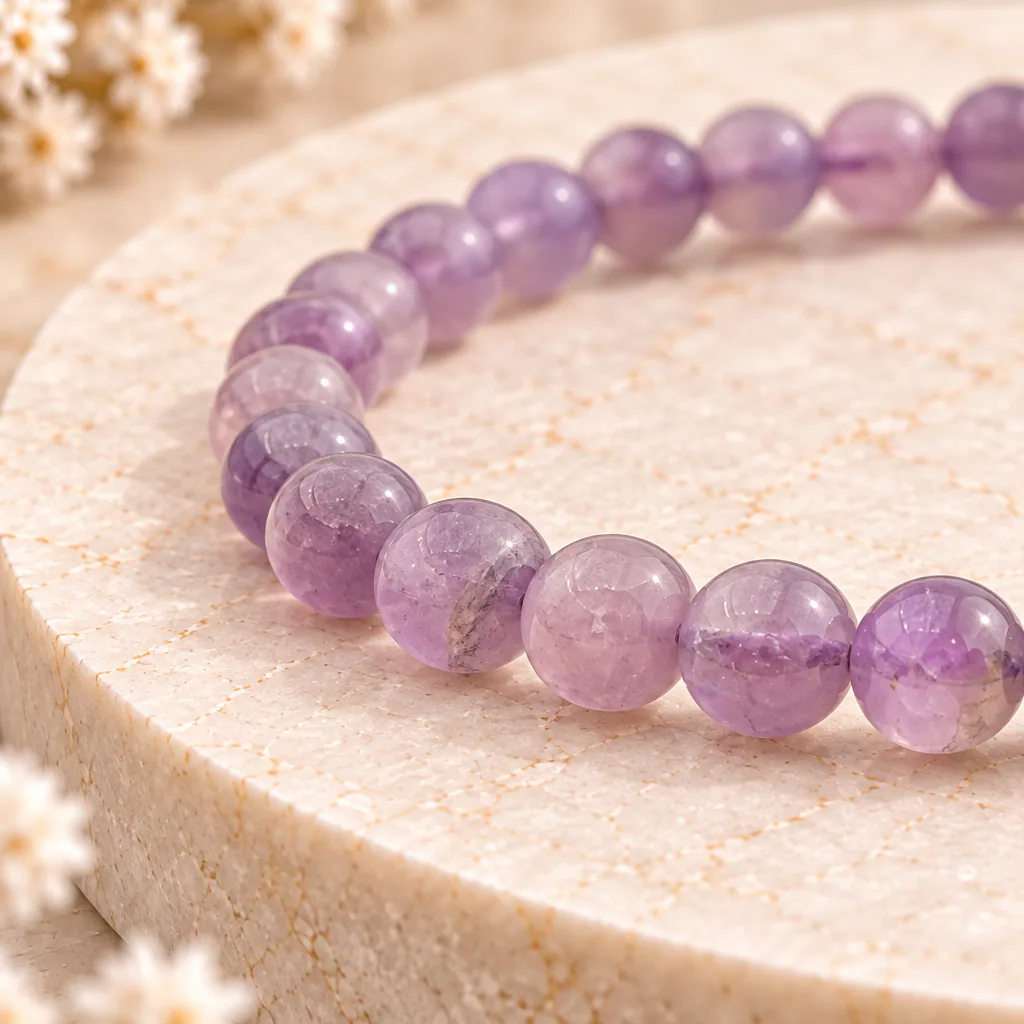 Bracelet à boules en Améthyste · 4 mm · Brésil · Grade A — vue studio 2