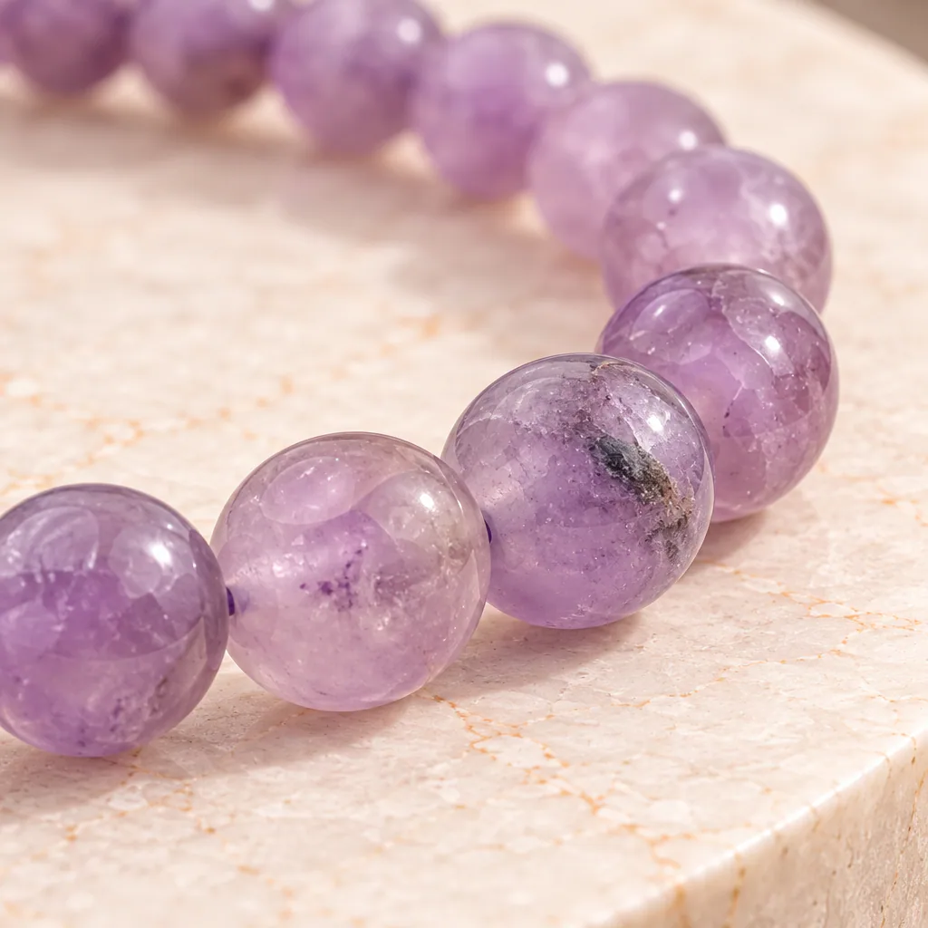 Bracelet à boules en Améthyste · 4 mm · Brésil · Grade A — vue studio 3