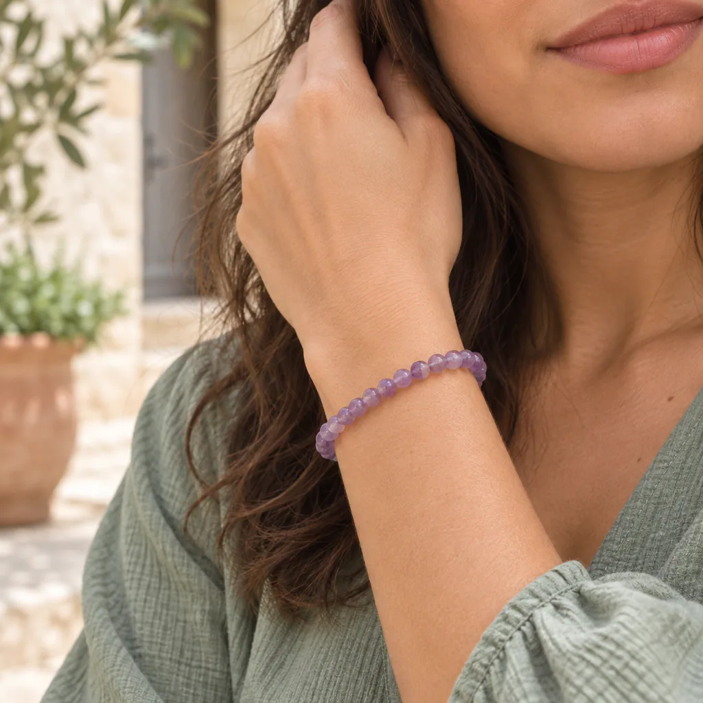 Bracelet à boules en Améthyste · 4 mm · Brésil · Grade A — vue portée 1