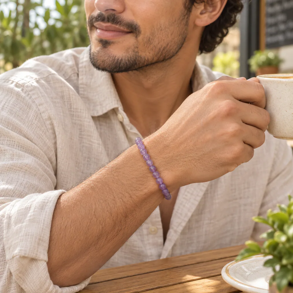 Bracelet à boules en Améthyste · 4 mm · Brésil · Grade A — vue portée 2