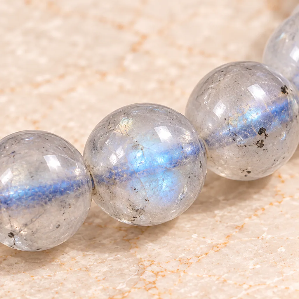 Bracelet à boules en Labradorite · 4 mm · Madagascar · Grade AAA — vue studio 3