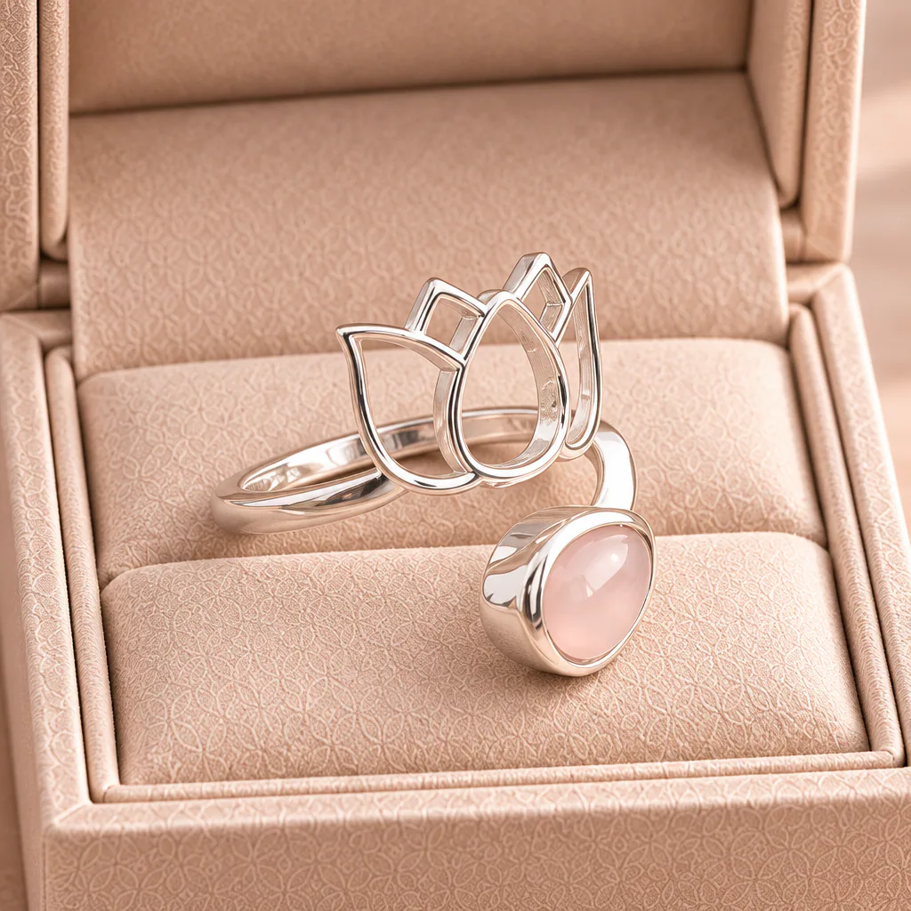 Bague lotus en Quartz rose · Madagascar · Grade AA — vue studio 2